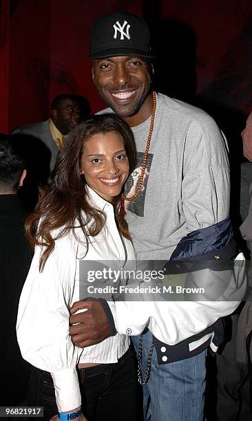 Actor John Salley and his guest attend the "Magic & Bird: A Courtship of Rivals" film premiere after party at the Whiskey Blue - W Hotel on February...