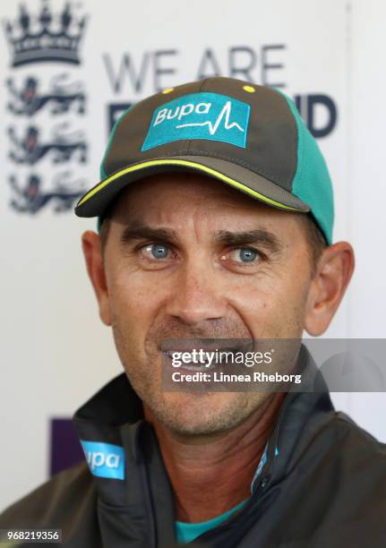 Justin Langer, Manager of Australia speaks to the media during a press conference at Lord's Cricket Ground on June 6, 2018 in London, England.