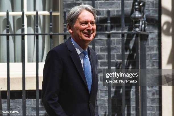 Britains Chancellor of the Exchequer Philip Hammond leaves Downing Street, London on June 6, 2018.