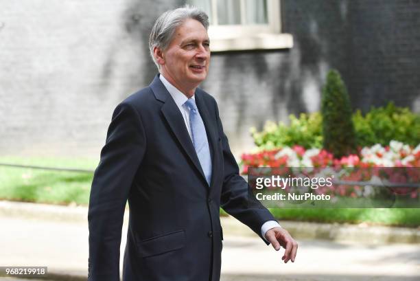 Britains Chancellor of the Exchequer Philip Hammond leaves Downing Street, London on June 6, 2018.