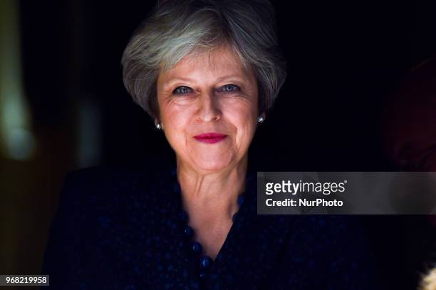 British Prime Minister Theresa May makes her way out 10 Downing Street as she attends Prime Minister Questions session in Parliament, London on June...