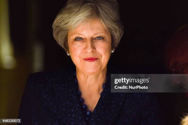 British Prime Minister Theresa May leaves 10 Downing Street as she makes her way to the Parliament to attend Prime Minister Question session , London...