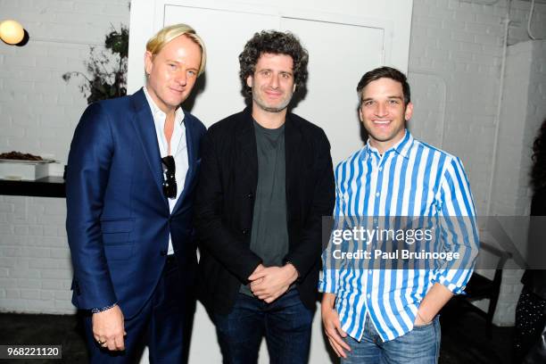 Daniel Benedict, Eric Gurian and Evan Jonigkeit attend A24 Hosts The After Party For "Hereditary" at Metrograph on June 5, 2018 in New York City.