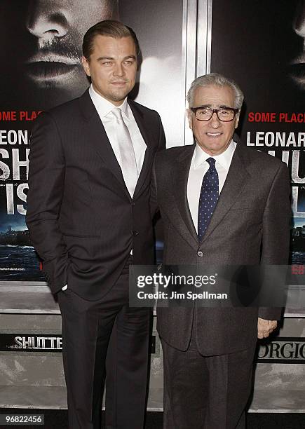 Actor Leonardo DiCaprio and Director Martin Scorsese attend the "Shutter Island" premiere at the Ziegfeld Theatre on February 17, 2010 in New York...