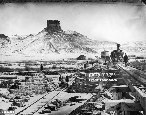 Photograph of the Building of the Transcontinental Railroad, circa 1869.