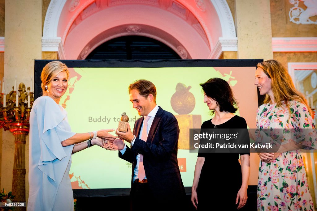 King Willem-Alexander and Queen Maxima at award ceremony appeltjes van Oranje in Palace Noordeinde