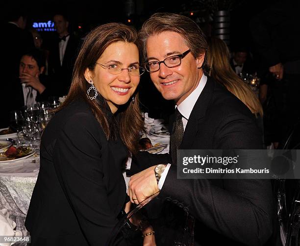 Actor Kyle MacLachlan and Desiree Gruber attend the amfAR New York Gala co-sponsored by M.A.C Cosmetics at Cipriani 42nd Street on February 10, 2010...