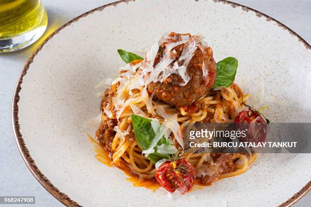 spaghetti bolognese with meatball - turkey meat balls stock pictures, royalty-free photos & images