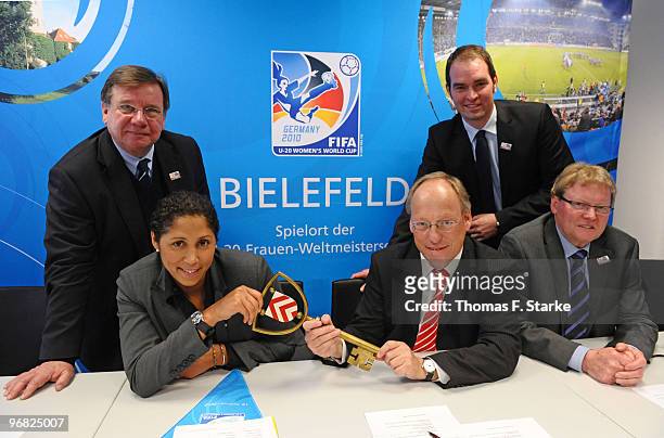 Hans-Hermann Schwick, president of DSC Arminia Bielefeld, Steffi Jones, President of the Organising Committee Germany of the FIFA Women's World Cup...