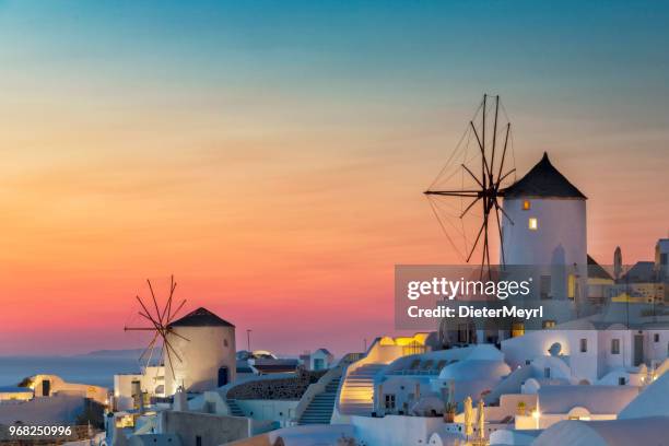 night view of santorini island, oia - greece - paros greece stock pictures, royalty-free photos & images