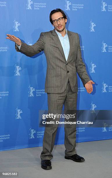 Director Oskar Roehler attends the 'Jud Suess Film Ohne Gewissen' Photocall during day eight of the 60th Berlin International Film Festival at the...