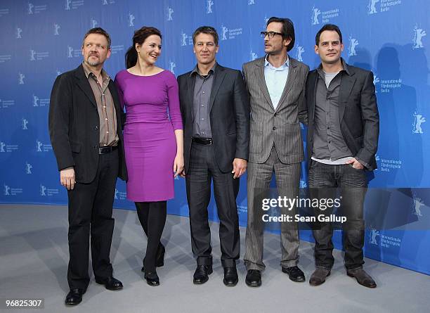 Actor Justus von Dohnanyi , actress Martina Gedeck, actor Tobias Moretti, director Oskar Roehler and actor Moritz Bleibtreu attend the 'Jud Suess...