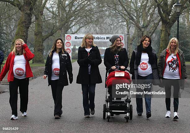 Gail Emms, Carly Zucker, Kim Medcalf Nemone, Natasha Kaplinksy and Denise Van Outen attend photocall to launch the Bumps and Babies Mile for Sports...