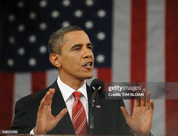 President Barack Obama delivers first State of the Union address before a joint session of the US Congress January 27, 2010 in Washington. AFP Photo...