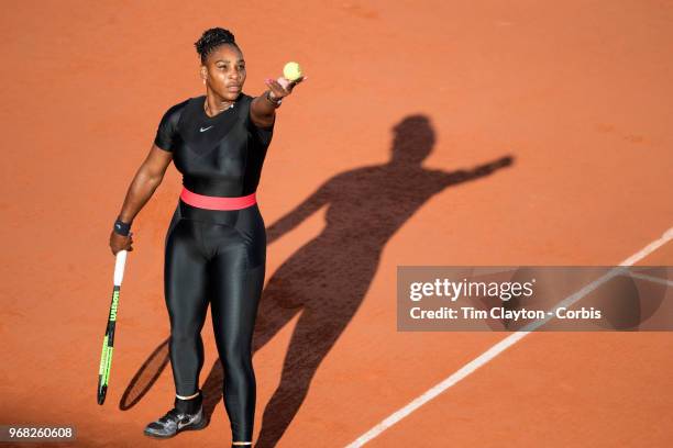 June 2. French Open Tennis Tournament - Day Seven. Serena Williams of the United States in action against Julia Goerges of Germany in the evening...