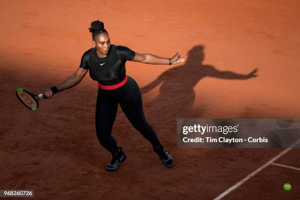 June 2. French Open Tennis Tournament - Day Seven. Serena Williams of the United States in action against Julia Goerges of Germany in the evening...