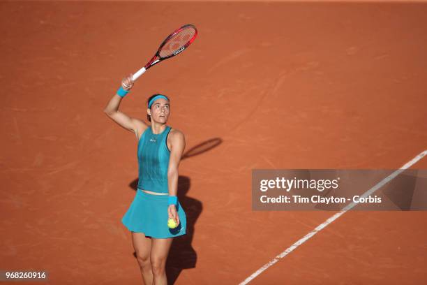 June 2. French Open Tennis Tournament - Day Seven. Caroline Garcia of France in action against Irina-Camelia Begu of Romania in the evening light on...