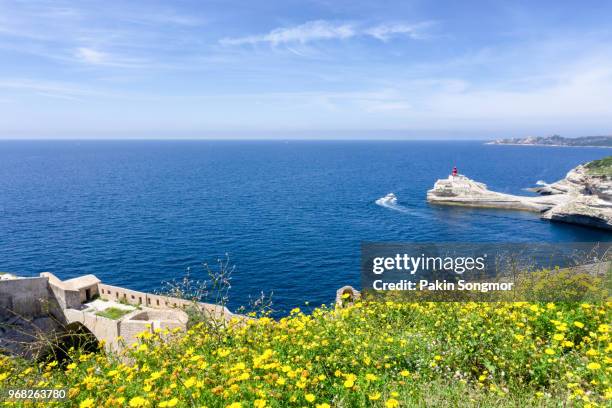 view of ostriconi beach with beautiful sea lagoon, corsica island - balagne stock-fotos und bilder