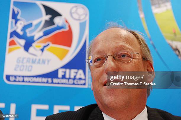 Pit Clausen, Lord Mayor of the city of Bielefeld, looks on during the opening of the local FIFA Womens World Cup 2011 Office at the Schueco Arena on...