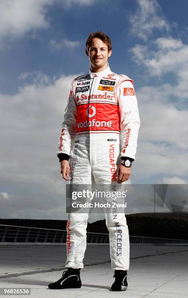 Jenson Button of Great Britain and McLaren Mercedes poses for a portrait during winter testing at the Circuito De Jerez on February 8, 2010 in Jerez...