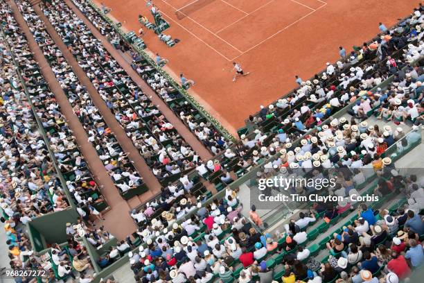 June 2. French Open Tennis Tournament - Day Seven. Richard Gasquet of France in action against Rafael Nadal of Spain on Court Philippe-Chatrier in...