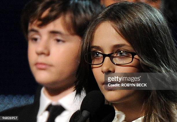 Michael Jackson's children Prince and Paris accept their father's Lifetime Achievement Award at the 52nd annual Grammy Awards in Los Angeles on...