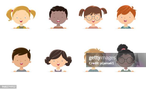 ilustrações de stock, clip art, desenhos animados e ícones de little girls and boys face - criança