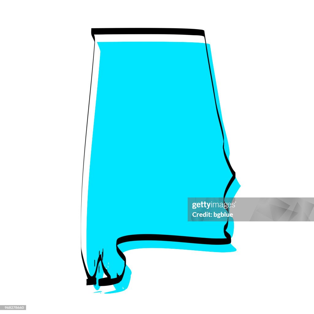 Mapa de Alabama mão desenhada sobre fundo branco, design moderno