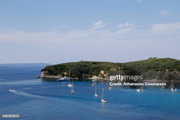 Panoramic view of the Valtos beach on August 08, 2015 in Parga , Greece. Valtos Beach is one of the longest beaches of Parga with a coastline that...