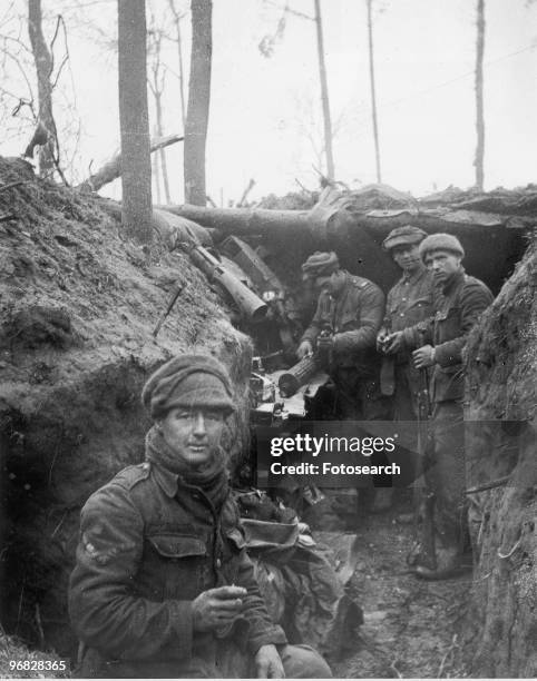 Photograph of British Soldiers in the Trenches during the Battle of Ypres in Belgium circa 1917.