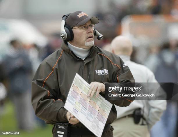 Offensive coordinator Bruce Arians of the Cleveland Browns looks on from the sideline during a game against the Arizona Cardinals at Cleveland Browns...