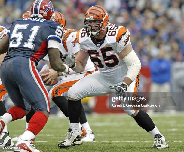 Offensive lineman Eric Steinbach of the Cincinnati Bengals blocks during a game against the Buffalo Bills at Ralph Wilson Stadium on October 5, 2003...