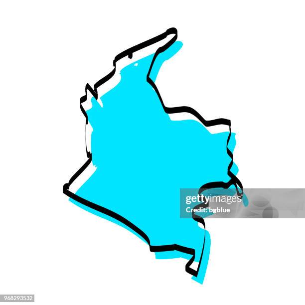 colombia map hand drawn on white background, trendy design - colombia stock illustrations