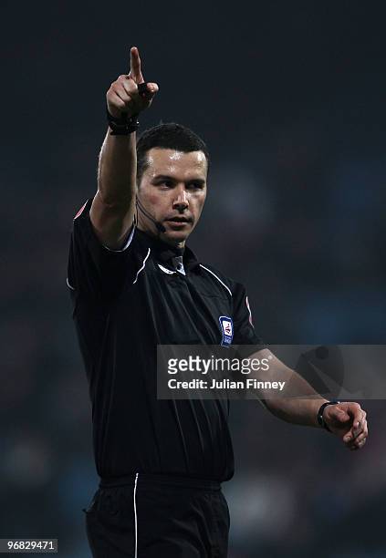 Referee, Dean Whitestone gives instructions during the Coca-Cola Championship match between Crystal Palace and Reading at Selhurst Park on February...