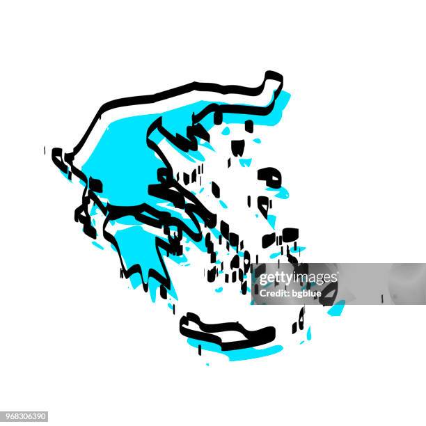 greece map hand drawn on white background, trendy design - mediterranean map stock illustrations