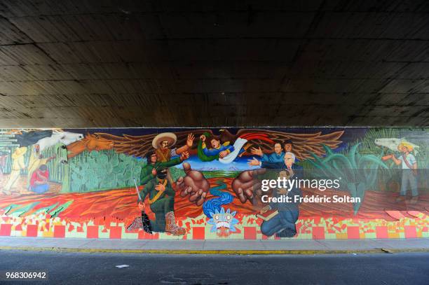 Mural painting in Mexico. Mural honouring the large leaders of the revolution in Mexico city on September 08 Mexico.