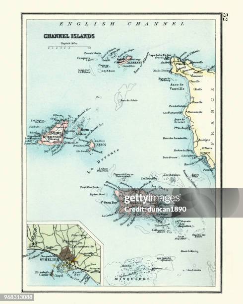antike landkarte, kanalinseln, jersey, guernsey, alderney, 19. jahrhundert - insel jersey stock-grafiken, -clipart, -cartoons und -symbole