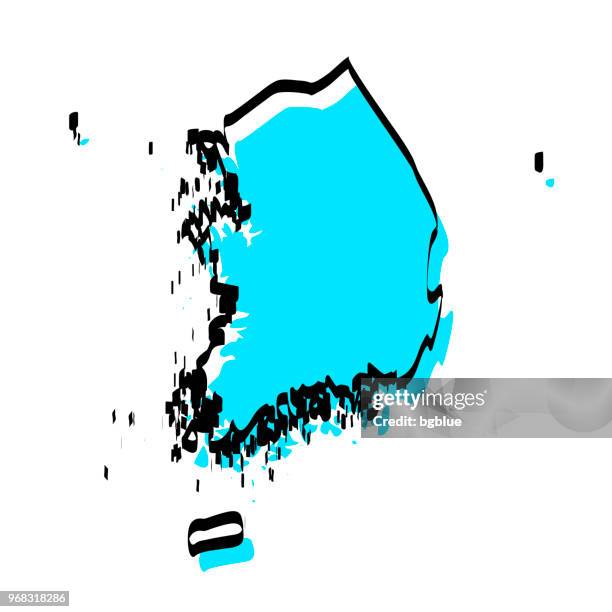 korea south map hand drawn on white background, trendy design - drawn map marker stock illustrations