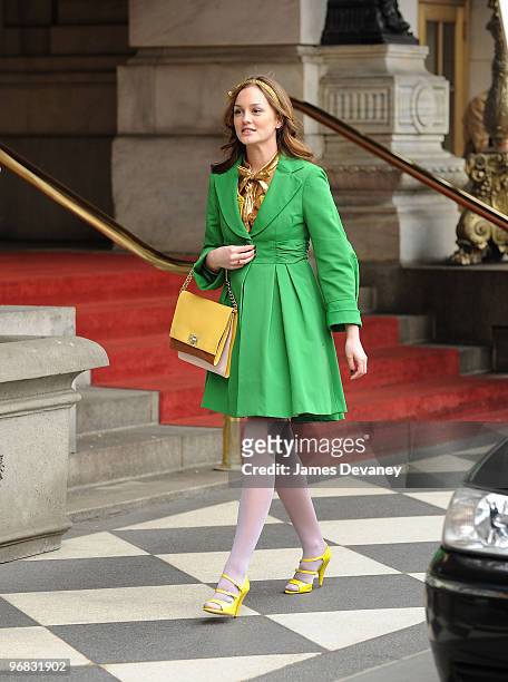 Leighton Meester films on location for "Gossip Girl" on the streets of Manhattan on March 16, 2009 in New York City.