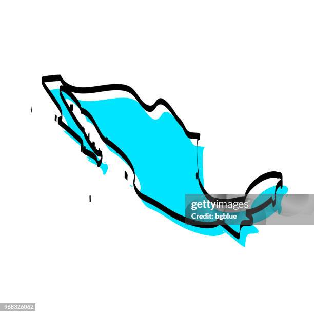 mexico map hand drawn on white background, trendy design - mexican border vector stock illustrations
