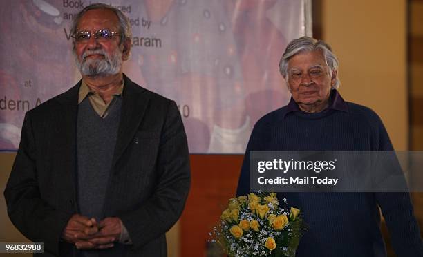 Ghulam Mohammed Sheikh and artist Krishen Khanna at the National Gallery of Modern Art for the launch on the most exhaustive work ever on the artist...