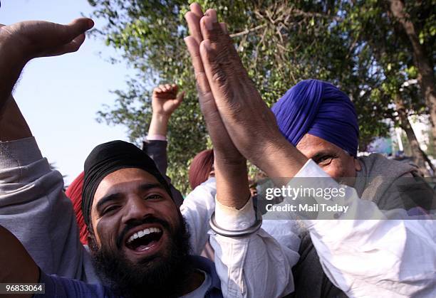 Members of the Sikh community in a jubiliant mood after the court issued non bailable warrant against the Congress leader Sajjan Kumar in the 1984...