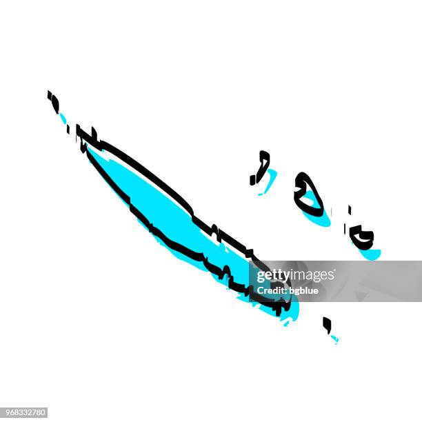 new caledonia map hand drawn on white background, trendy design - oceanian stock illustrations