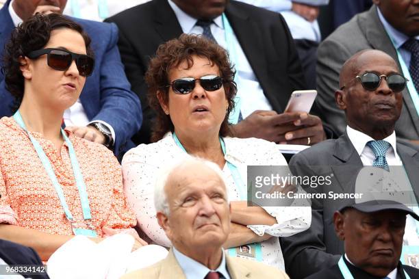 Former tennis player, Evonne Goolagong Cawley watches on during the ladies singles quarter finals match between Maria Sharapova of Russia and Garbine...