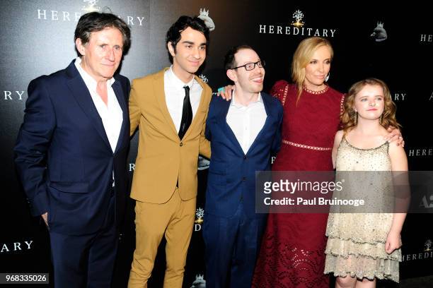 Gabriel Byrne, Alex Wolff, Ari Aster, Toni Collette and Milly Shapiro attend A24 Hosts A Screening Of "Hereditary" at Metrograph on June 5, 2018 in...