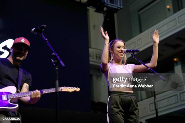 Singer Kalie Shorr performs onstage during CMT Sweat with Barry's Bootcamp at Schermerhorn Symphony Center on June 6, 2018 in Nashville, Tennessee.