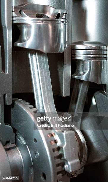 The new engine component for the General Motors Ecotec engine that will be assembled at three GM plants is shown during a press conference at the GM...
