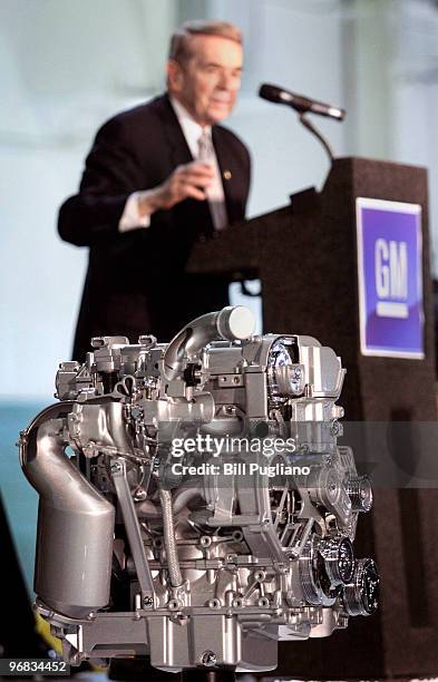 Congressman Dale Kildee of Michigan talks about General Motors investment in the Ecotec engine during a press conference at the GM Bay City...