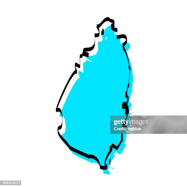saint lucia map hand drawn on white background, trendy design - drawn map marker stock illustrations