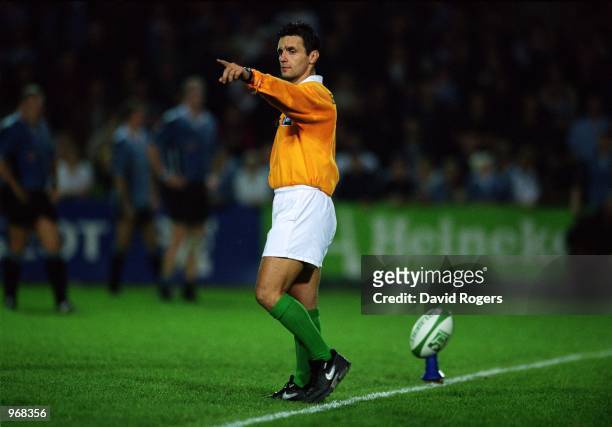 Match Referee Joel Jutge of France in action during The 2001/02 Heineken Cup match between Cardiff and Northampton played at Cardiff Arms Park in...